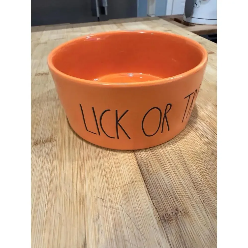 Rae Dunn Halloween CERAMIC PET Bowl LICK OR TREAT 6